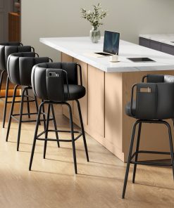 SONGMICS HOME 360° Swivel Bar Stools Set of 4. Barstools with Curved Back.Ink Black