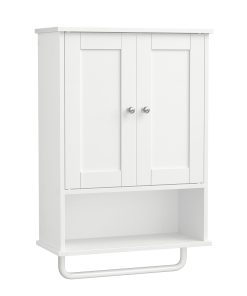Wall Mounted Bathroom Cabinet with Adjustable Shelves and Towel Rod