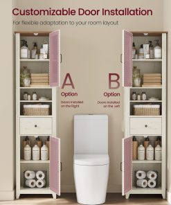 Farmhouse Tall Narrow Bathroom Cabinet with Drawer and Doors