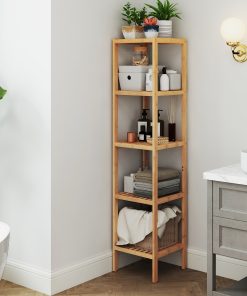 Bamboo bathroom shelf for narrow multifunctional home storage