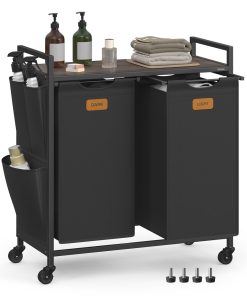 Rolling laundry hamper with shelves and compartments