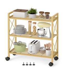 Metal storage rack with wheels for kitchen or bathroom