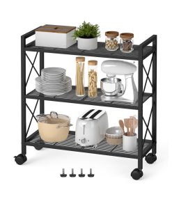 3-Tier Metal Storage Rack with Wheels