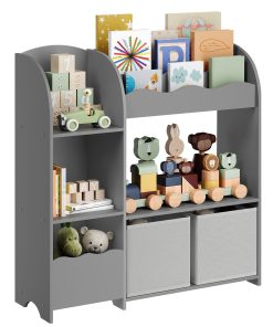 Toy and Book Organizer for Kids. Kids Bookshelf and Toy Storage. Storage Organizer with 2 Storage Boxes. for Playroom. Children's Room. Living Room. Dove Gray