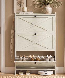 VASAGLE Shoe Storage Cabinet Organizer with 3 Flip Drawers. Freestanding Narrow Shoe Rack Cabinet for Entryway