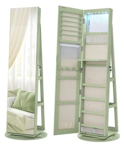 Lockable swivel full length mirror with LED jewelry storage