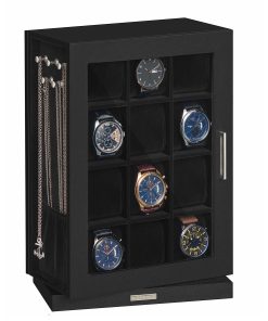 Watch Box 12 Slots with Glass Windows. 360° Rotating Vertical Watch Display Case