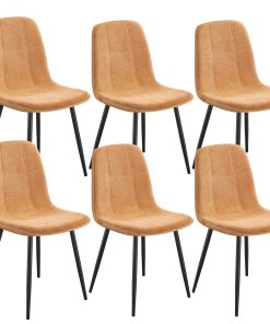 VASAGLE Set of 6 Dining Chairs. Dining Room Kitchen Chairs. Metal Frame. Adjustable Feet. Easy to Clean. Chenille Fabric. Glacier-Textured Synthetic Leather