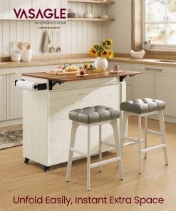 VASAGLE Mobile Kitchen Island with Drop Leaf. Portable Island with Spice Rack