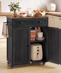 Mobile Wooden Kitchen Island Cart with Storage