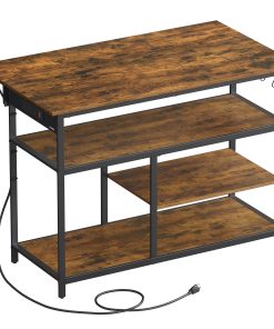 Rolling kitchen island with drop leaf and power outlet