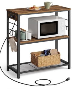 Metal kitchen island with power outlet and hooks