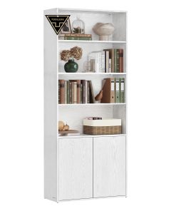 Tool free tall bookcase with adjustable shelves for study