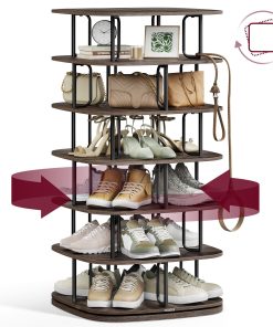 Rotating shoe rack tower with shelves for entryway or closet