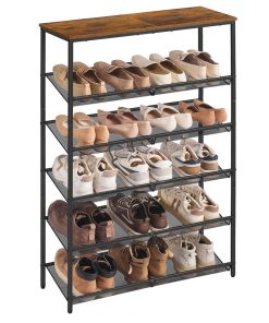 Adjustable shoe rack with storage shelves for entryway