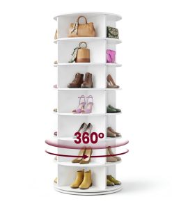 Free standing rotating shoe rack tower for closet or small spaces