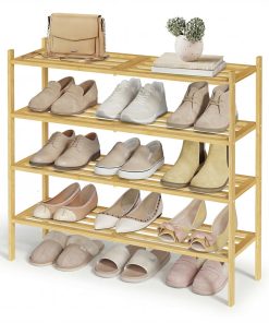 4-Tier Stackable Bamboo Shoe Rack for Closet & Entryway