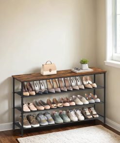Shoe storage shelf with fabric tiers for entryway or closet