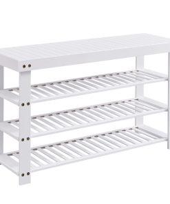 SONGMICS Bamboo Shoe Bench with Seat. 11.3 x 35.2 x 20.5 Inches | Entryway Organizer for Bedroom