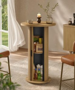 VASAGLE Round Bar Table. 39.6 H Wood Bistro Pub Table with Storage Space