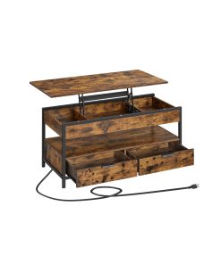 Lift-Top Coffee Table with Charging Station and Drawers