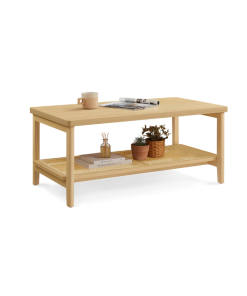 Rectangular Center Table with PVC Rattan Storage Shelf