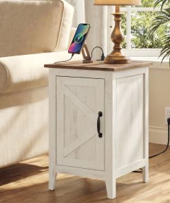 Farmhouse bedside storage with charging station and cabinet