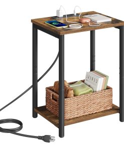 VASAGLE Side Table with Charging Station