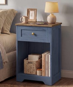 Farmhouse nightstand with charging station and drawer