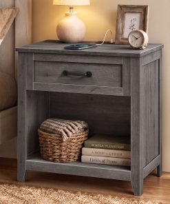 Farmhouse nightstand with charging station and storage