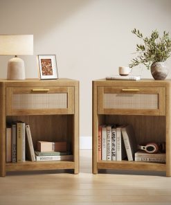 ELLAN Collection - Boho nightstand with drawer and open shelf