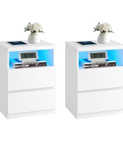 VASAGLE Set of 2 Nightstands with Adjustable LED Lights