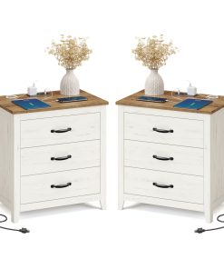 VASAGLE LIRY Collection - Farmhouse Nightstand with Charging Station