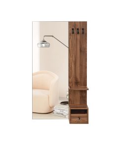 Wall-Mounted Full Length Mirror with Storage Walnut Brown