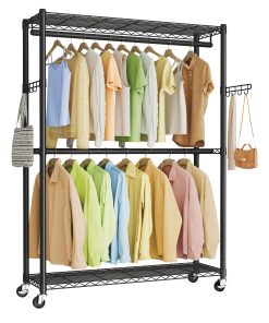 Heavy duty steel garment organizer with rails and wheels