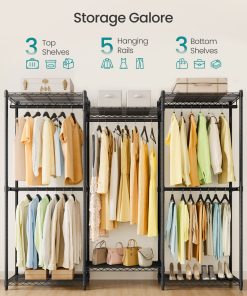 SONGMICS Heavy-Duty Clothes Rack. Garment Rack. Portable Closet. 68.7-Inch Wide Clothing Rack with Adjustable Mesh Shelves and Hanging Rails. Ink Black