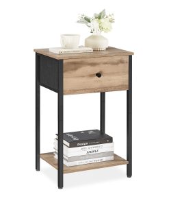VASAGLE Nightstand. Side Table with Fabric Drawer. 24-Inch Tall End Table with Storage Shelf. Bedroom. Toasted Oak ULGS021B50
