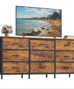 SONGMICS Dresser with 9 Fabric Drawers. TV Stand for TVs Up to 65 Inches | Wide Dresser. Chest of Drawers for Bedroom and Living Room