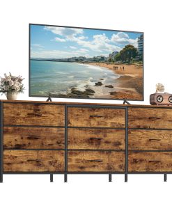 SONGMICS Dresser with 9 Fabric Drawers. TV Stand for TVs Up to 70 Inches | Wide Dresser. Chest of Drawers for Bedroom and Living Room