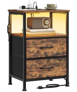 LED Charging Nightstands with Fabric Drawers