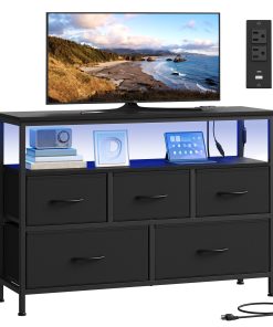 SONGMICS Dresser with App-Controlled LED Lights. 5 Fabric Drawers Dresser. 11.8D x 38.9W x 26.8H (5 Drawers)