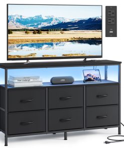 SONGMICS Dresser for Bedroom. Wide Dresser with 6 Drawers & Open Shelf. 11.8D x 44.8W x 26.8H (6 Drawers)