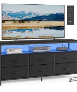 SONGMICS Dresser for Bedroom. Wide Dresser with 6 Drawers & Open Shelf. 13.8D x 57.8W x 26.8H (6 Drawers)