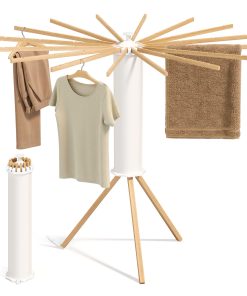 Foldable Rotary Clothes Drying Rack with 16 Pull-Out Arms