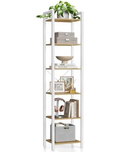 Tall bookshelf with steel frame for living room and home office