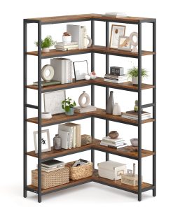 VASAGLE 6 Tier Bookshelf. Convertible Corner Shelf. 9.4 x 52.8 x 69 Inches Industrial with Metal Frame. for Living Room. Bedroom. Home Office