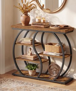 Geometric console table with curved metal frame