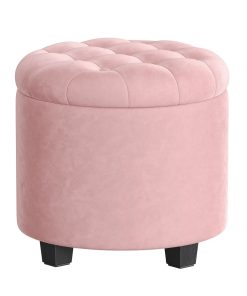 SONGMICS Vanity Stool. Round Ottoman with Storage. Velvet Upholstered Foot Stool