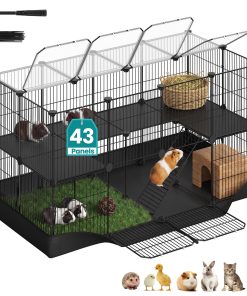 SONGMICS Pet Playpen. 2-Tier Steel Pen with Roof | Indoor Dog Fence. 47.2 x 23.6 x 23.6 Inches. Waterproof Mat. 2 Doors