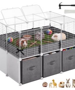 SONGMICS Guinea Pig Cage. 2-Tier with 3 Storage Boxes | Small Animal Playpen. 35.4 x 23.6 x 23.6 inches. Waterproof Bottom.